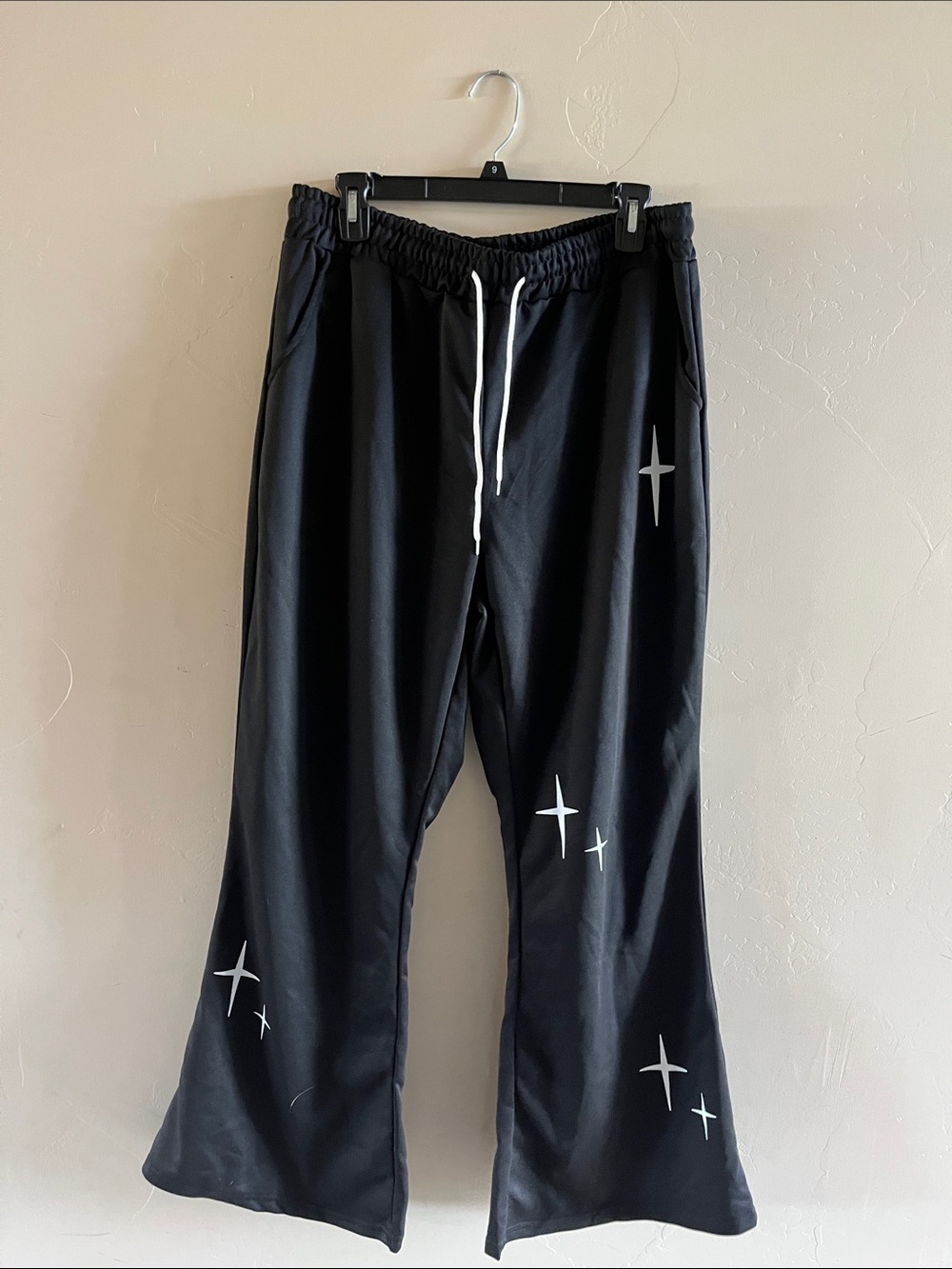 Black Drawstring Lounge Pants with Star Accents